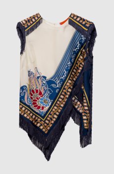 Бежевый топ из шелка в принт