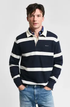 Мужское темно-синее поло в полоску Синий L Gant 2044013