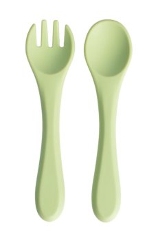 Детский набор посуды Lindo силиконовый, зеленый, от 4 месяцев (ложка, 1 шт + вилка, 1 шт) (966-3)