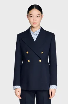 Женский темно-синий шерстяной блейзер Синий 40 Sandro SFPVE01300_Navy Blue