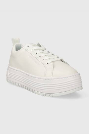 Кожаные кроссовки Calvin Klein Jeans BOLD FLATF LOW LACEUP LTH IN LUM цвет белый YW0YW01309 Кожаные кроссовки Calvin Klein Jeans BOLD FLATF LOW LACEUP LTH IN LUM цвет белый YW0YW01309