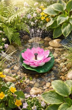 Плавучий сонячний фонтан у формі квітки для садового ставка - рожевий
