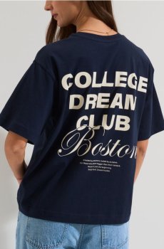 Бавовняна футболка з написом - темно-синій