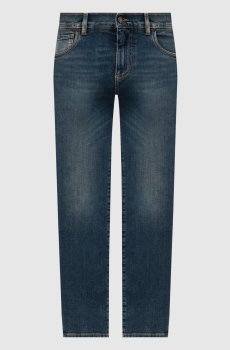 Синие джинсы слим с эффектом потертости
