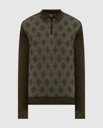 Зеленое поло с кашемиром и шелком в узор