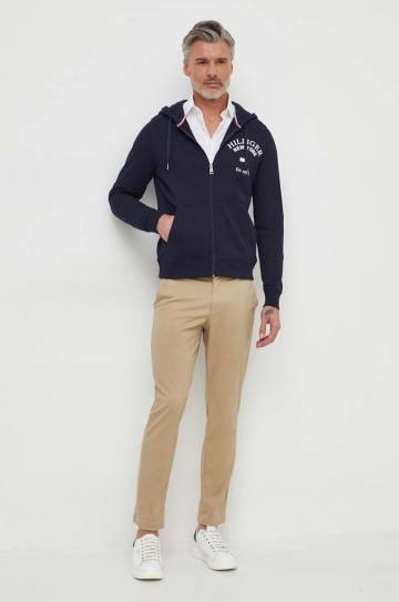 Хлопковая кофта Tommy Hilfiger мужская цвет синий с капюшоном с принтом Хлопковая кофта Tommy Hilfiger мужская цвет синий с капюшоном с принтом