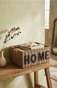 Плетений кошик для зберігання з написом Home - бежевий