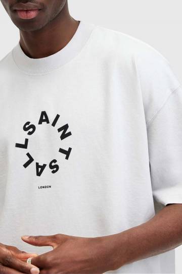 Хлопковая футболка AllSaints TIERRA SS CREW мужская цвет серый с принтом M072PB Хлопковая футболка AllSaints TIERRA SS CREW мужская цвет серый с принтом M072PB