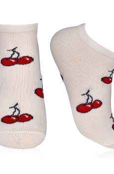 Носки женские AmiGA Вишня, укороченные, молочные, размер 23-25