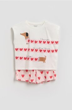 Reserved - Бавовняний піжамний комплект із принтом - пастельний рожевий - 621IN-03X