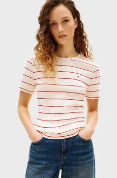 Женская белая футболка в полоску SLIM CODY Белый S Tommy Hilfiger WW0WW40587