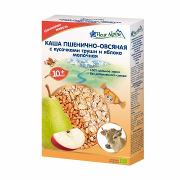 Детская молочная каша Fleur Alpine Пшенично-овсяная с кусочками груши и яблоком, с 10 месяцев, 200 г Детская молочная каша Fleur Alpine Пшенично-овсяная с кусочками груши и яблоком, с 10 месяцев, 200 г