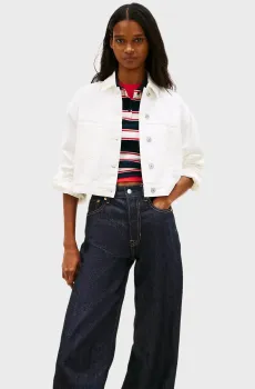 Женская белая джинсовая куртка CROP Белый XS Tommy Jeans DW0DW21979