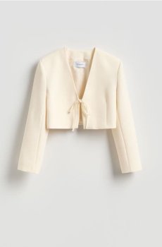 Reserved - Короткий жакет із зав’язками - кремовий - 560KK-01X