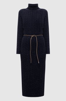 Синее платье миди с шерстью и шелком