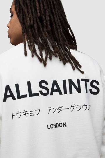 Хлопковый лонгслив AllSaints цвет белый с принтом Хлопковый лонгслив AllSaints цвет белый с принтом