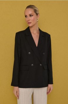 Двобортний жакет regular fit з віскози з домішкою льону - чорний