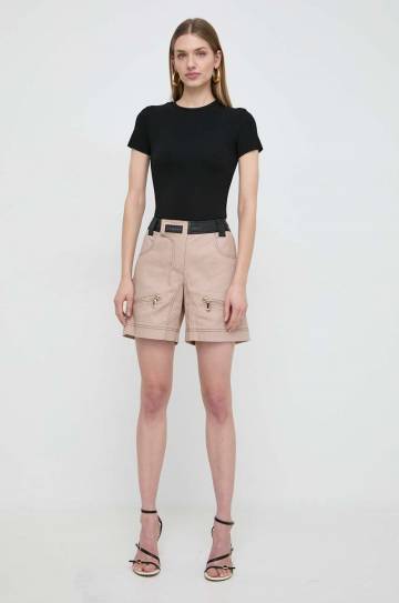 Джинсовые шорты Pinko женские цвет коричневый с узором высокая посадка Джинсовые шорты Pinko женские цвет коричневый с узором высокая посадка