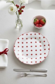 Керамічна тарілка в горошок - пильно-рожевий