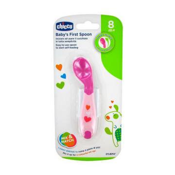 Детская ложка для кормления Chicco First Spoon от 8 месяцев, розовая (16100.10) Детская ложка для кормления Chicco First Spoon от 8 месяцев, розовая (16100.10)