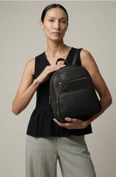 Рюкзак зі штучної шкіри з монограмою - чорний