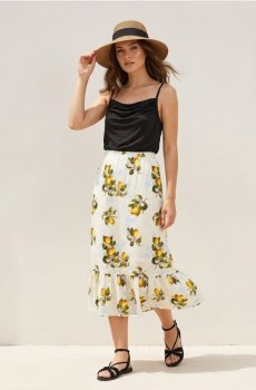 Бавовняна спідниця міді з воланами з принтом лимонів - різнобарвний