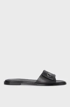 Женские черные кожаные слайдеры FLAT SLIDE RELOCK LTH Черный 37 Calvin Klein HW0HW01939