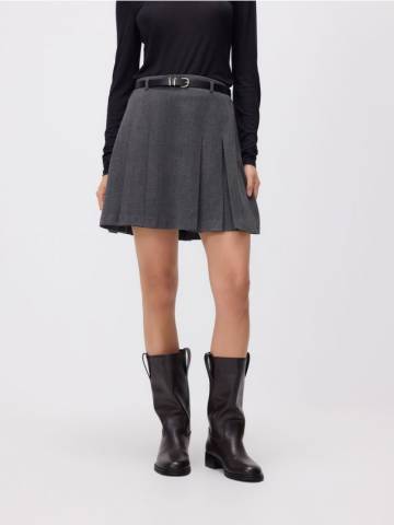 Reserved - Плісирована спідниця з ременем - темно-сірий - 077GG-90X
