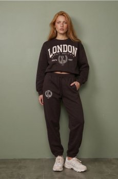 Світшот crewneck з написом London - темно коричневий