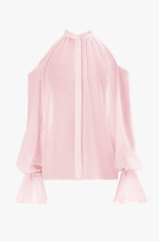 Рожева шифонова блуза з відкритими плечима