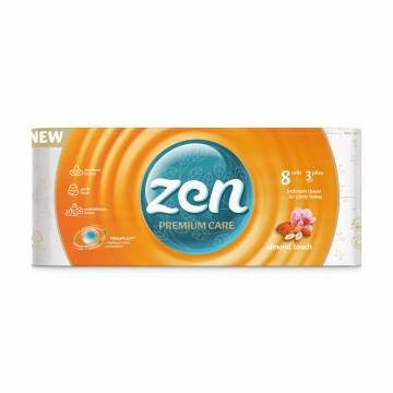 Туалетная бумага Zen Premium Care Миндаль, 3-слойная, 145 отрывов, 8 рулонов Туалетная бумага Zen Premium Care Миндаль, 3-слойная, 145 отрывов, 8 рулонов