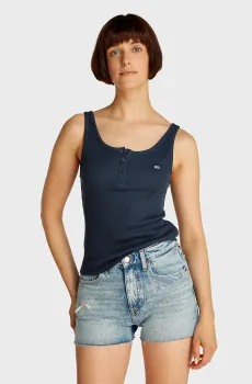 Женская темно-синяя майка SLIM BUTTON TANK Синий M Tommy Jeans DW0DW19492