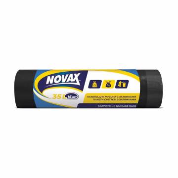 Пакеты для мусора NOVAx 3 с затяжкой 35 л, 15 шт Пакеты для мусора NOVAx 3 с затяжкой 35 л, 15 шт