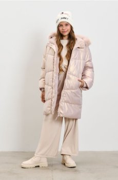 Утеплена куртка з капюшоном - золотий