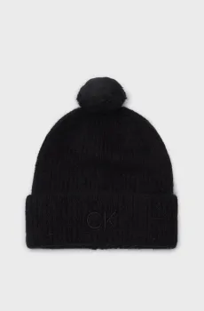 Женская черная шерстяная шапка CK EMBROIDERY AIRY POMPOM BEANIE Черный ONESIZE Calvin Klein K60K612586