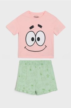 Бавовняна двочастинна піжама з принтом SpongeBob - пастельний рожевий