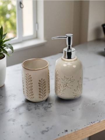 SOAP DISPENSER & TOOTHBRUSH STORAGE - кремовий SOAP DISPENSER & TOOTHBRUSH STORAGE - кремовий
