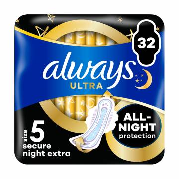Гигиенические прокладки для критических дней Always Ultra Secure Night Extra, размер 5, 32 шт Гигиенические прокладки для критических дней Always Ultra Secure Night Extra, размер 5, 32 шт