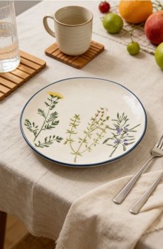 Керамічна тарілка з квітковим мотивом - різнобарвний