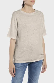 Женская бежевая льняная футболка Бежевый L Replay W3786 .000.23101P