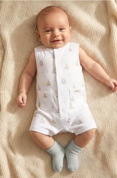 Бавовняний немовлячий ромпер без рукавів з мотивом вітрильників - білий