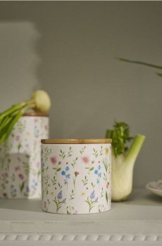 Контейнер для їжі з кришкою та квітковим мотивом - білий