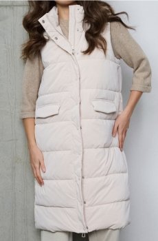 Стьобаний puffer жилет із відстібним капюшоном - кремовий