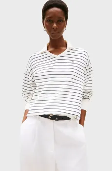 Женское белое поло в полоску JERSEY STITCH Белый XS-S Tommy Hilfiger WW0WW45695