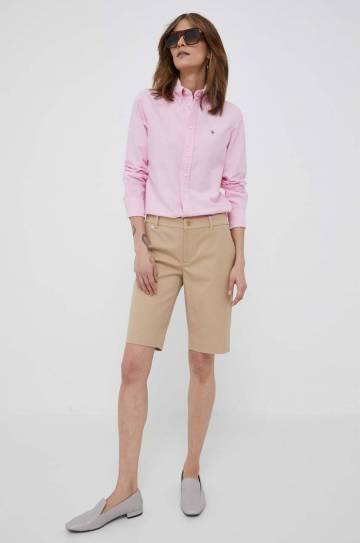 Шорты Lauren Ralph Lauren женские цвет бежевый однотонные средняя посадка Шорты Lauren Ralph Lauren женские цвет бежевый однотонные средняя посадка