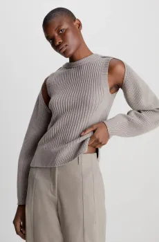 Женский бежевый шерстяной свитер SOFT WOOL RIB CUT OUT Бежевый S Calvin Klein K20K205886