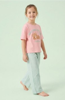 Двочасткова піжама boxy крою з ведмедиком - рожевий