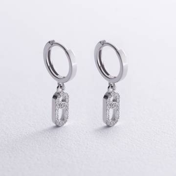 Серьги - кольца с бриллиантами (белое золото) 335111121 Серьги - кольца с бриллиантами (белое золото) 335111121