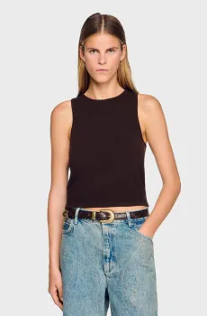 Женский темно-коричневый шерстяной джемпер Коричневый L Sandro SFPPU02675_Chocolate