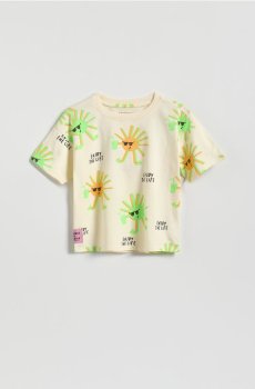 Reserved - Бавовняна футболка з принтом - кремовий - 851IX-01X